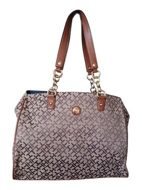 Tommy Hilfiger Brown Patterned Shoulder Bag with Tan Straps